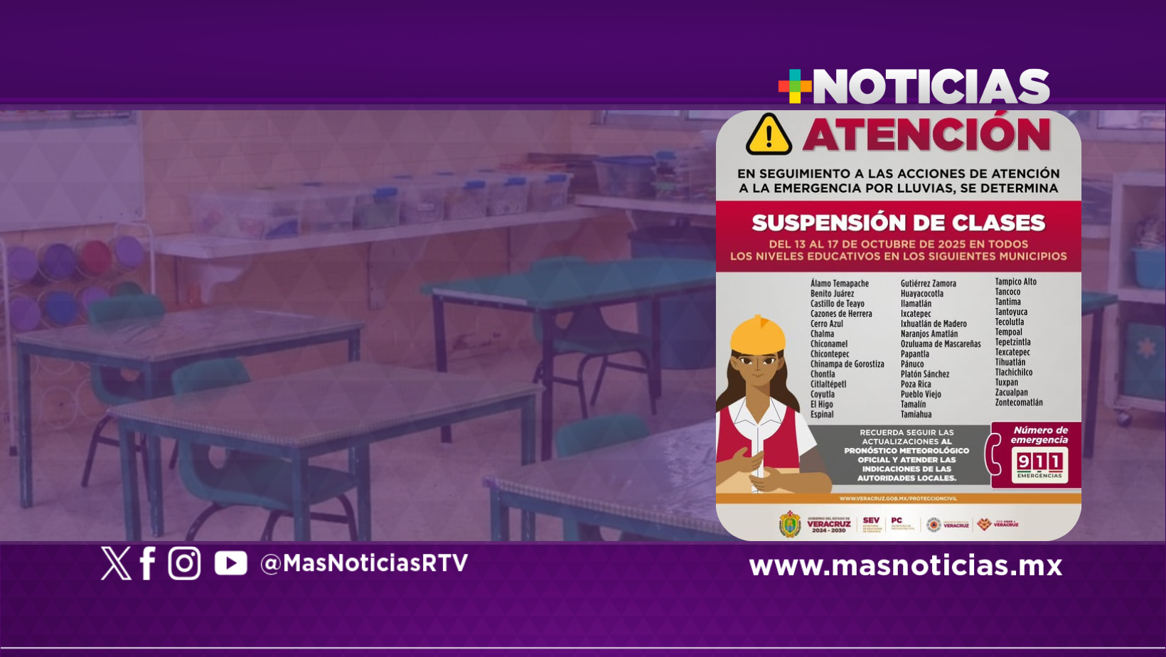 Gobierno del Estado determina suspensión de clases en 41 municipios