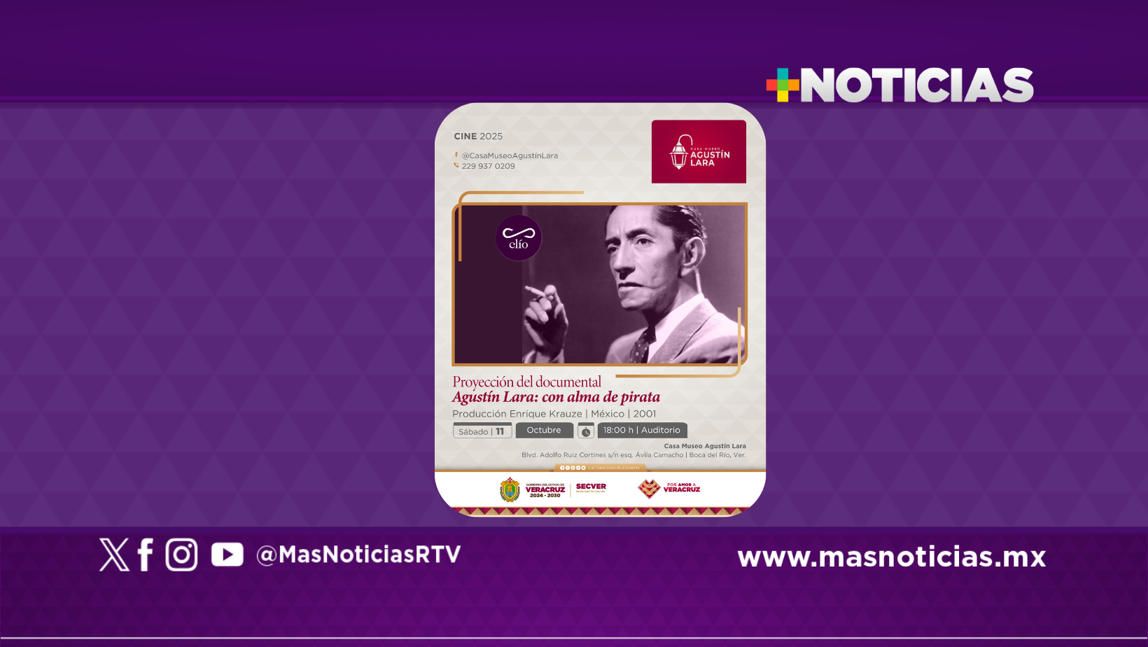 Secver invita a la proyección documental de Agustín Lara en el CMAL