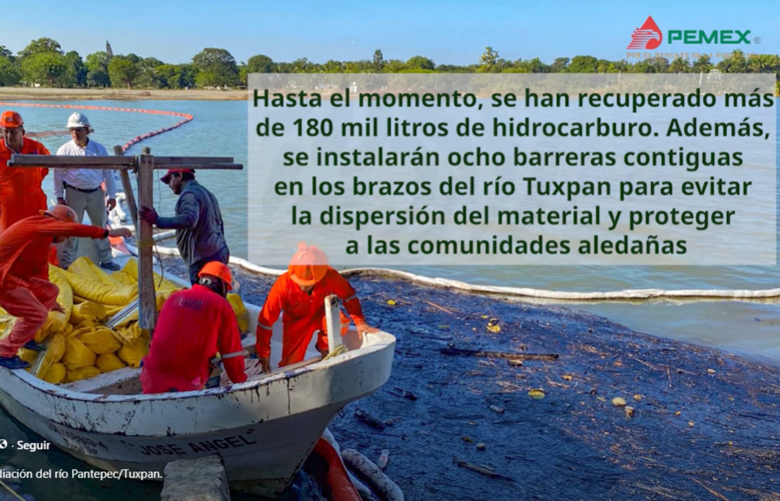 Pemex y Semar realizan saneamiento de río Pantepec: Presidenta