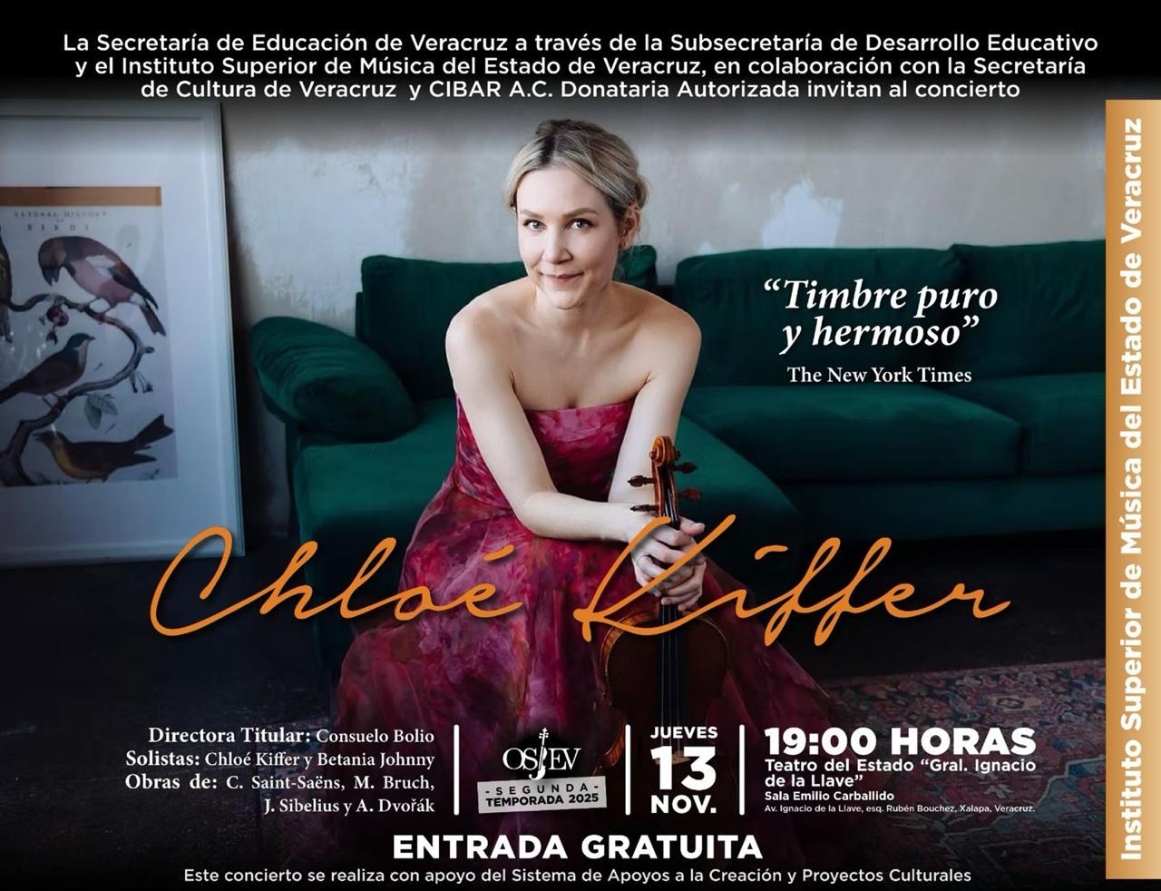 Chloé Kiffer se presentará con la Orquesta Sinfónica Juvenil del Estado de Veracruz