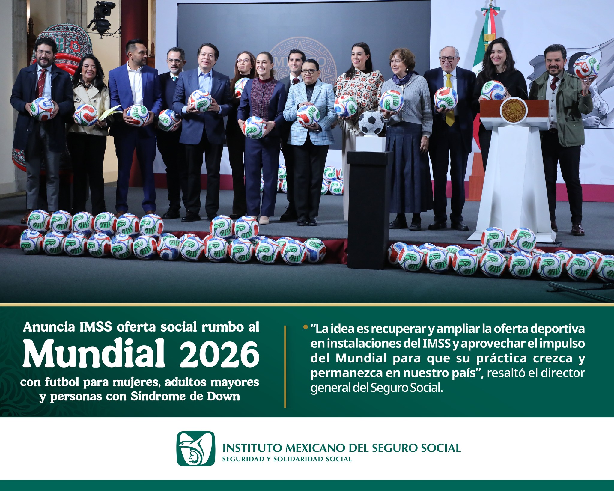 Rumbo al Mundial 2026, IMSS anuncia futbol para mujeres, adultos mayores y personas con síndrome de Down