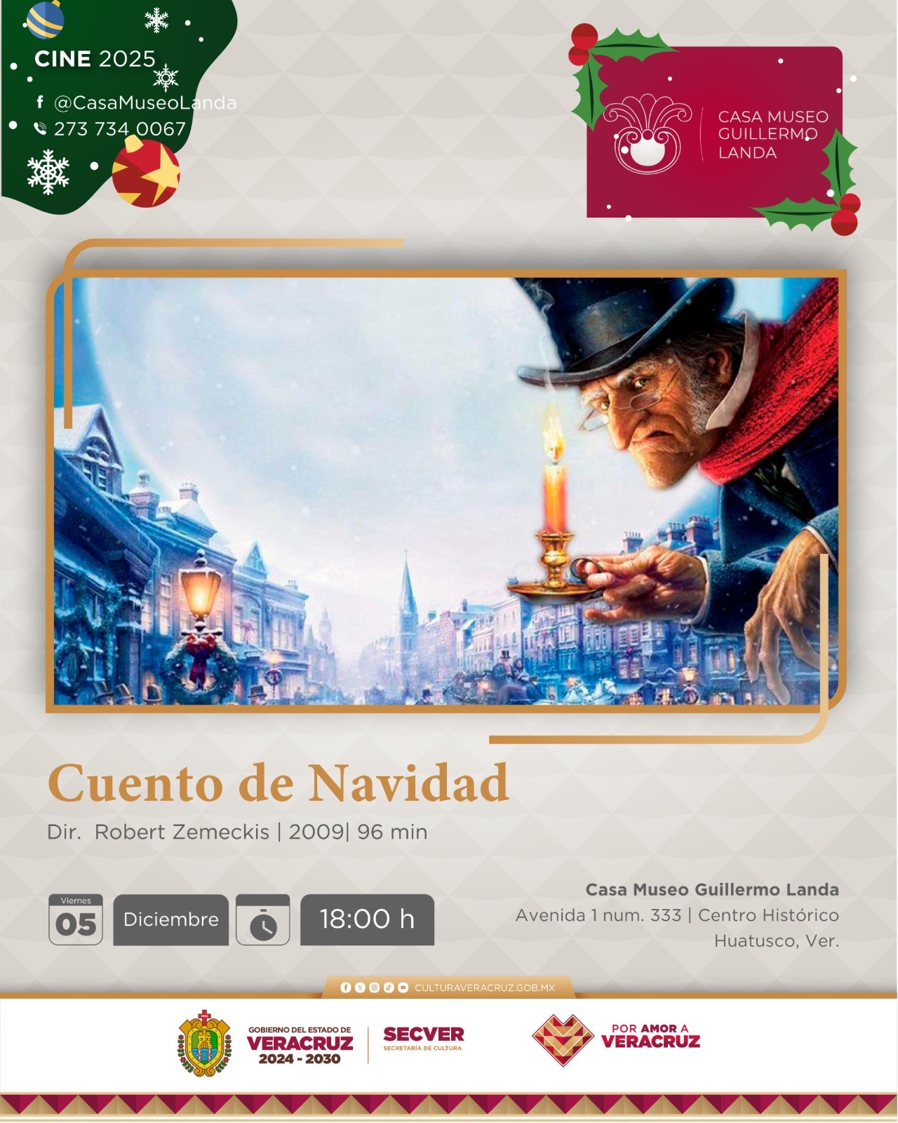 Invita SECVER a proyecciones navideñas en la Casa Museo Guillermo Landa