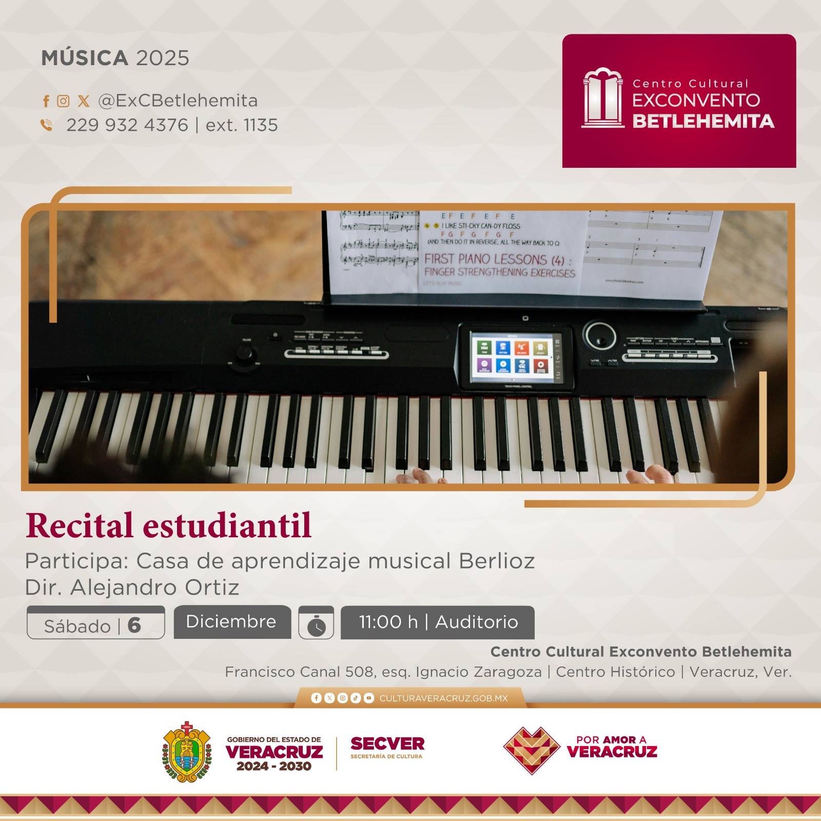 Invita SECVER a disfrutar recitales navideños en el Exconvento Betlehemita