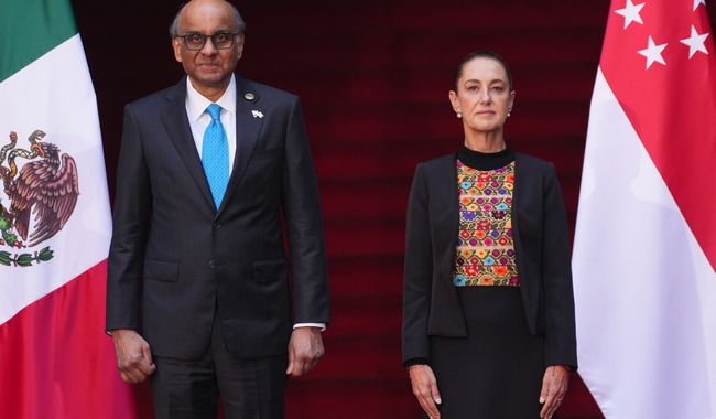 Recibe Claudia Sheinbaum a su homólogo de la República de Singapur, Tharman Shanmugaratnam, en Palacio Nacional