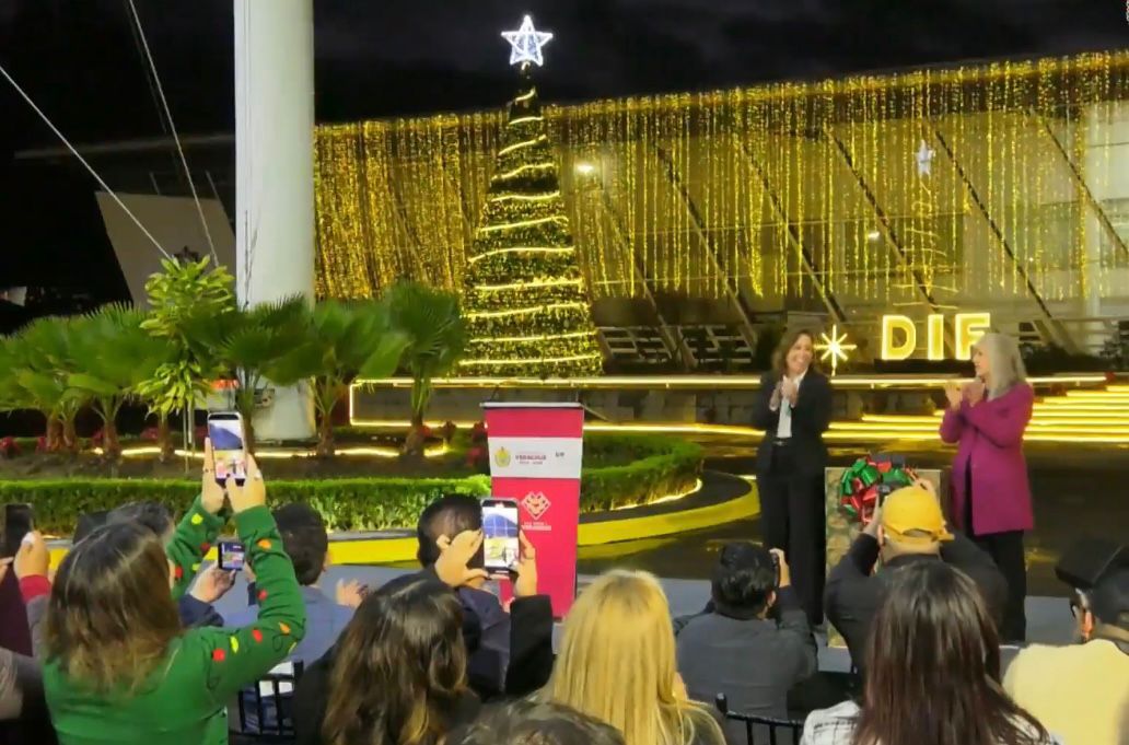 Rocío Nahle enciende el árbol navideño del DIF Estatal