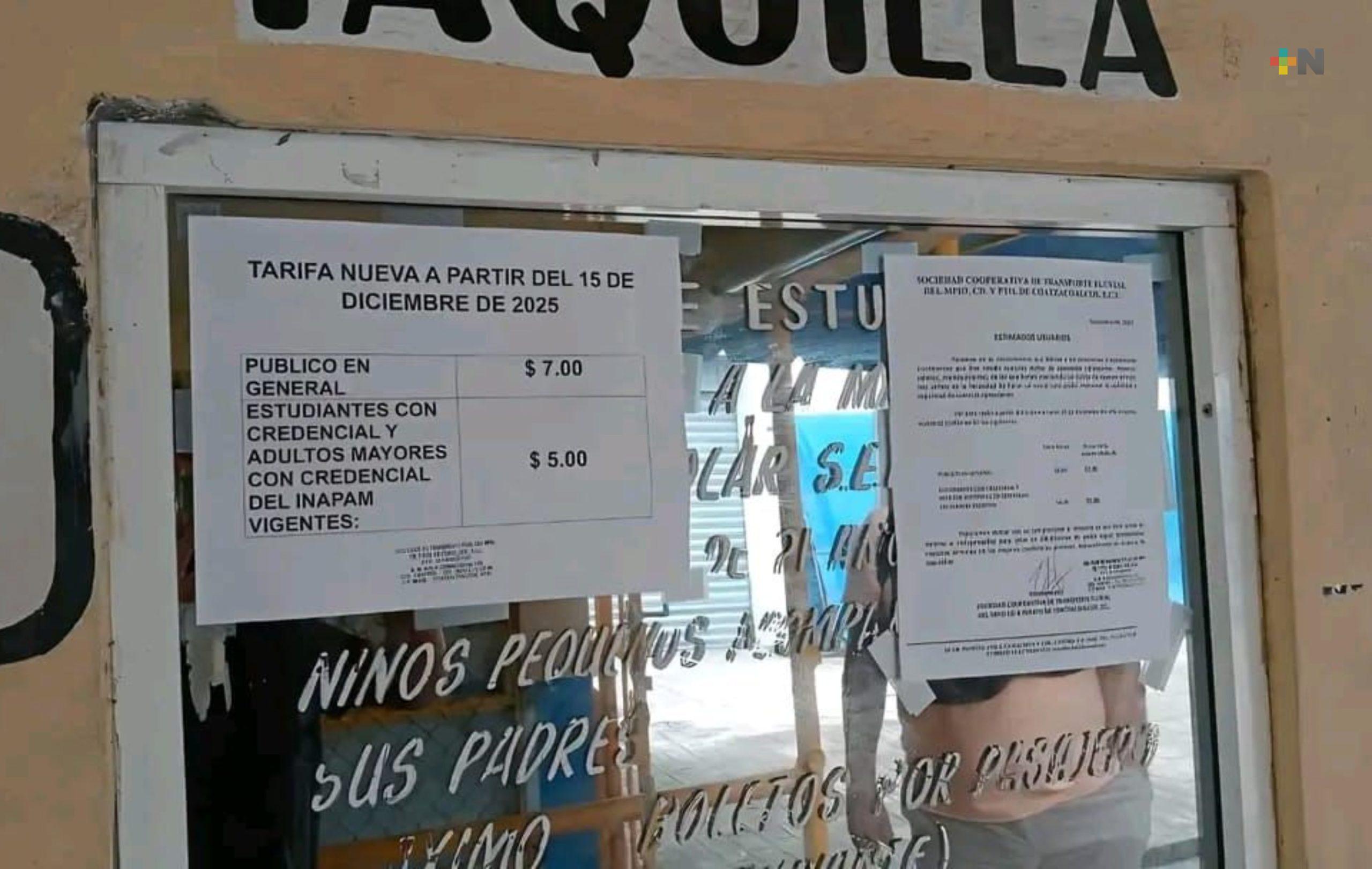 Nuevo incremento en servicio de lanchas en Coatzacoalcos