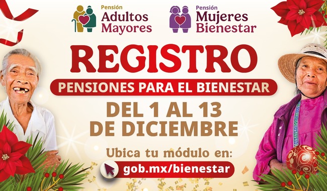 Del 1 al 13 de diciembre, el registro a pensiones para mujeres y personas adultas mayores