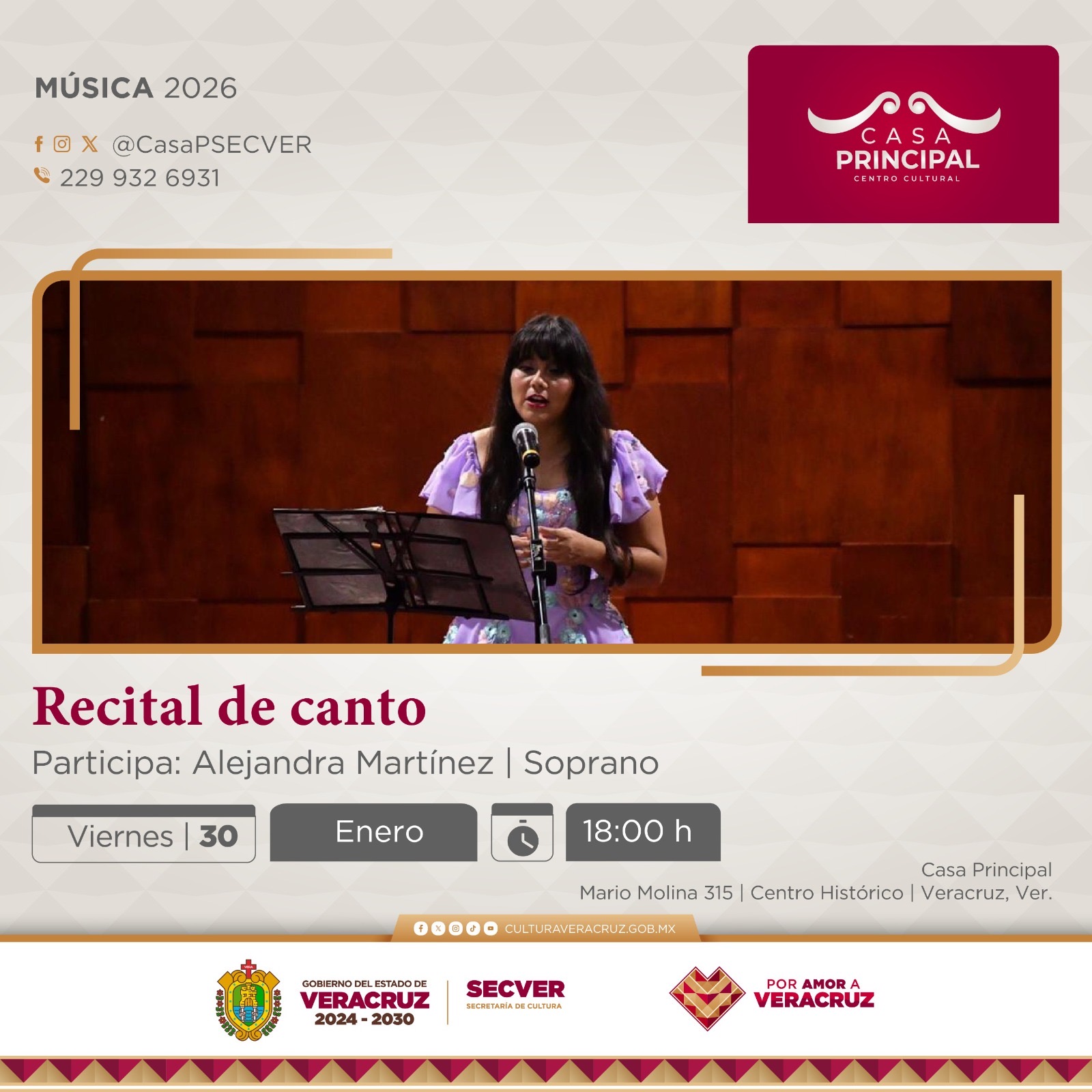 Asiste a los recitales musicales en el recinto Casa Principal, los viernes de enero