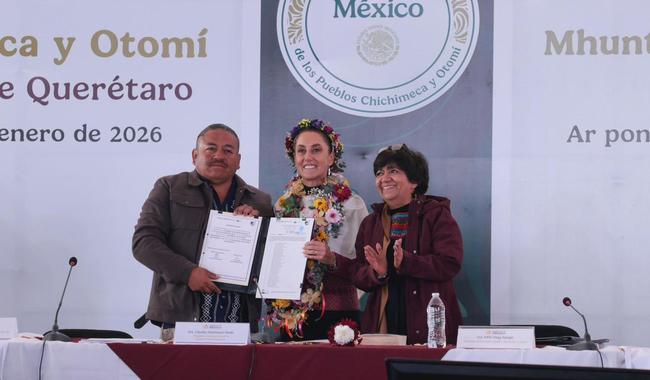 Claudia Sheinbaum entrega reconocimiento a Ejido Nuevo Cruz del Palmar en San Miguel de Allende