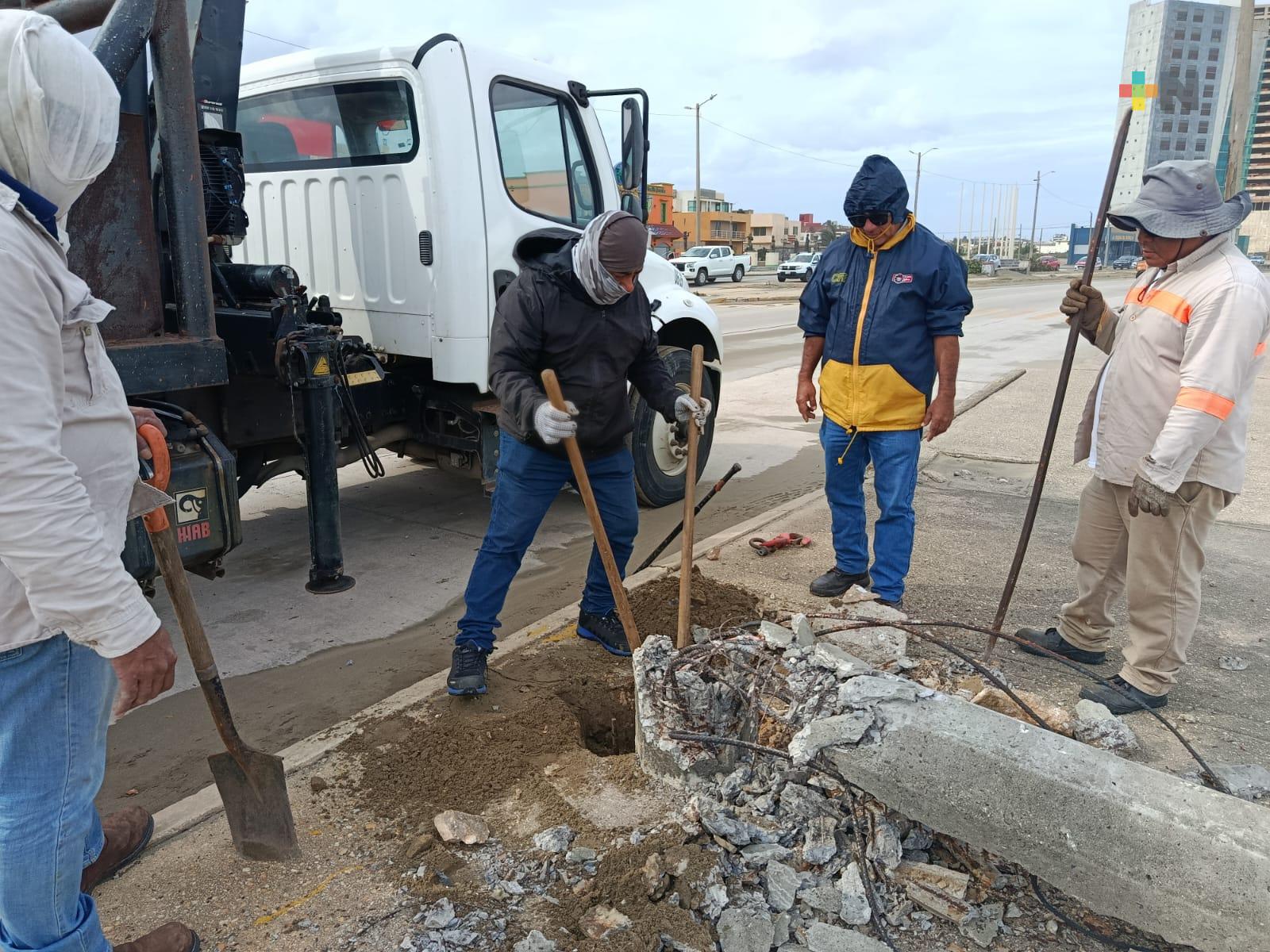 Retiran postes en mal estado por fuertes vientos en Coatzacoalcos