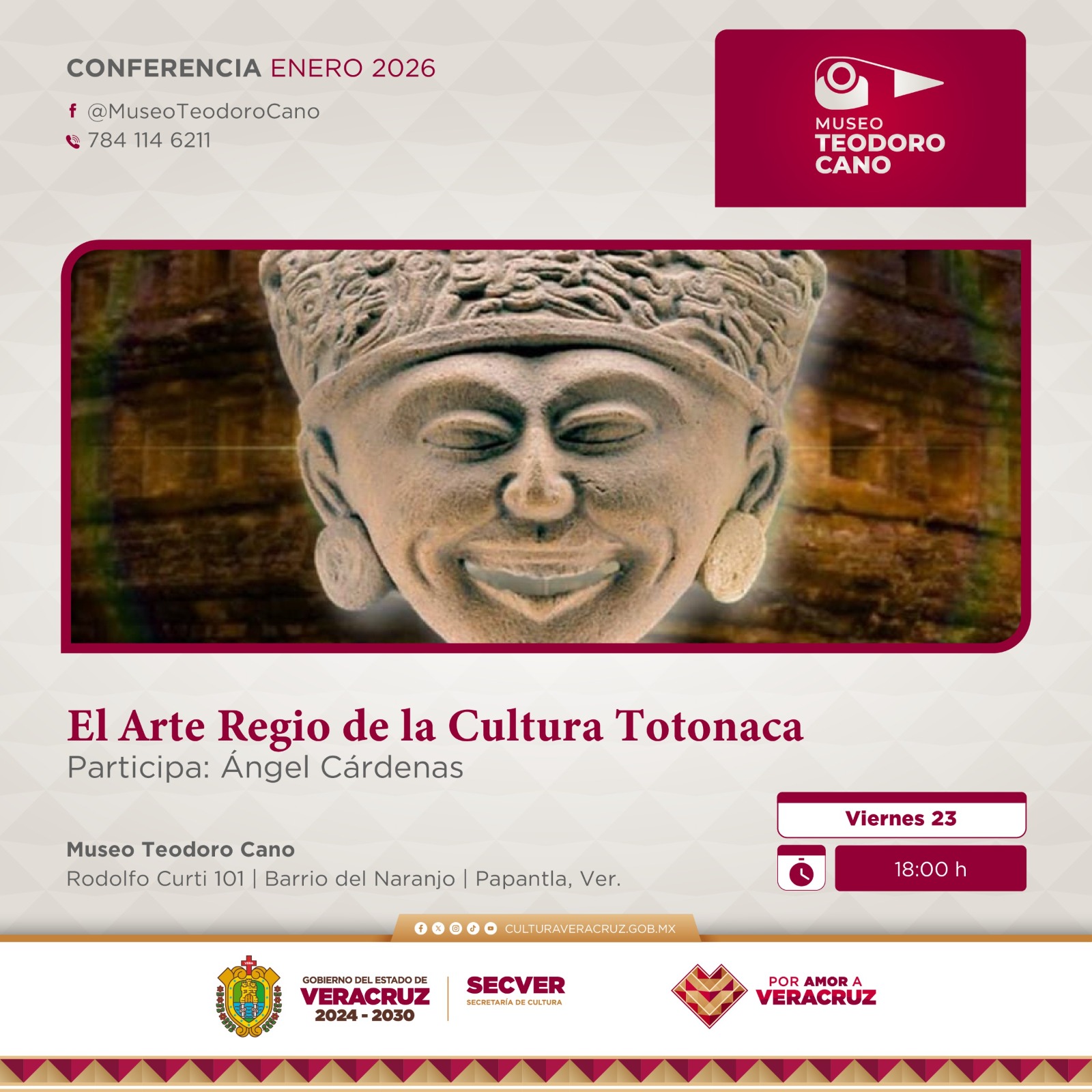 Invita Secver a la conferencia El Arte Regio de la Cultura Totonaca