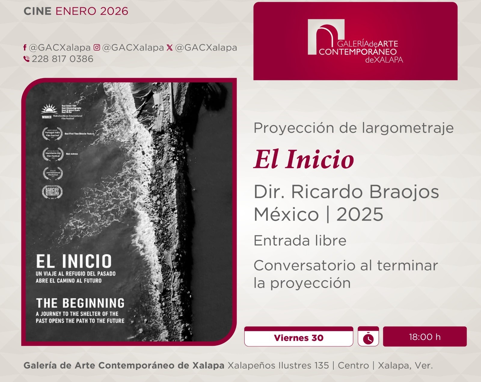 Este viernes, proyección y conversatorio del filme El inicio en la GACX