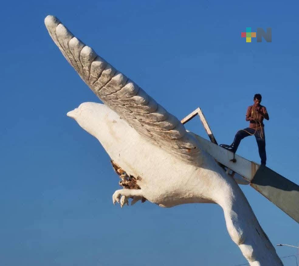 Detienen a hombre que daña monumento de la Paloma de la Paz en Coatza