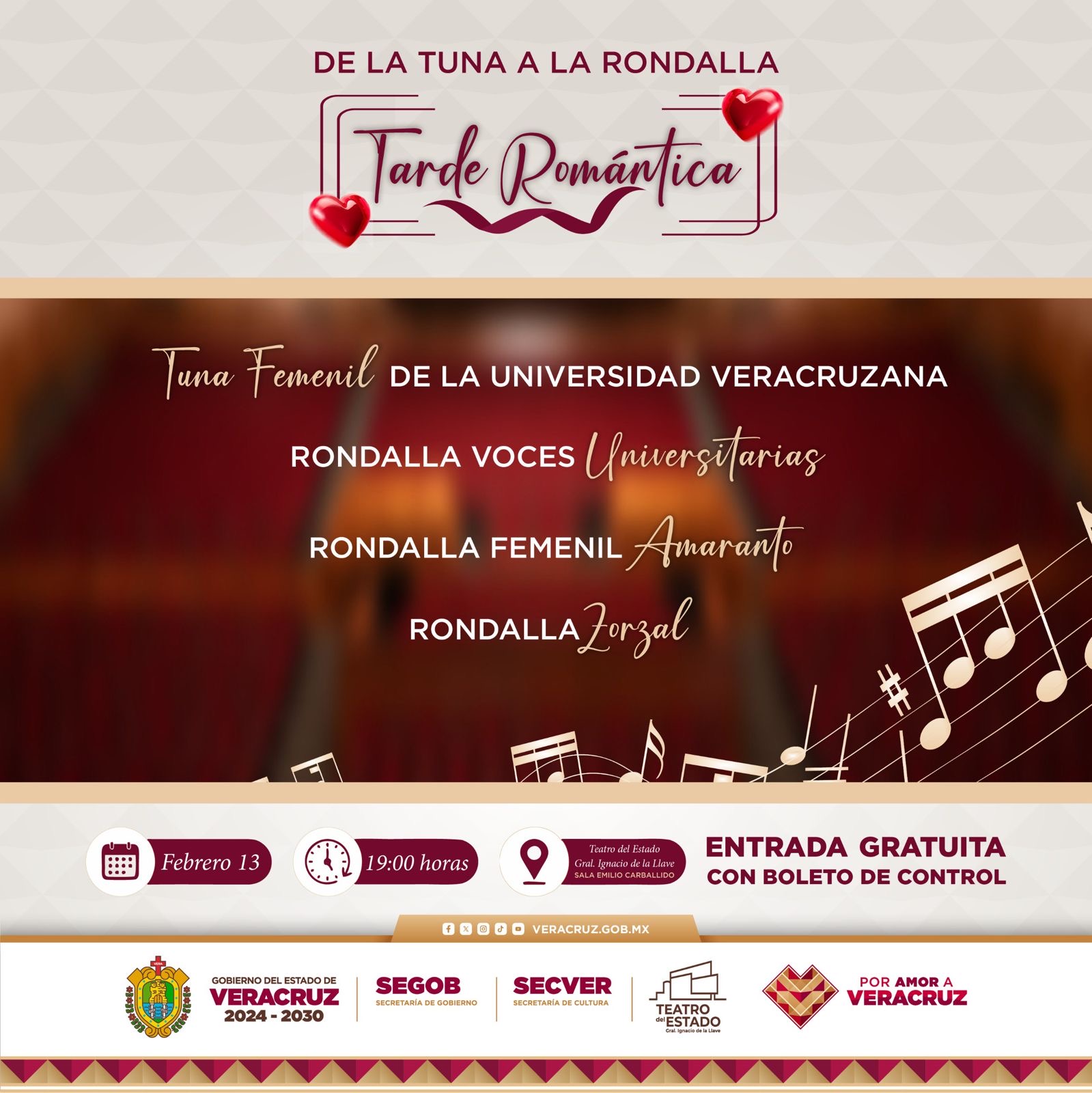 Asiste al concierto De la Tuna a la Rondalla: Tarde Romántica en el Teatro del Estado