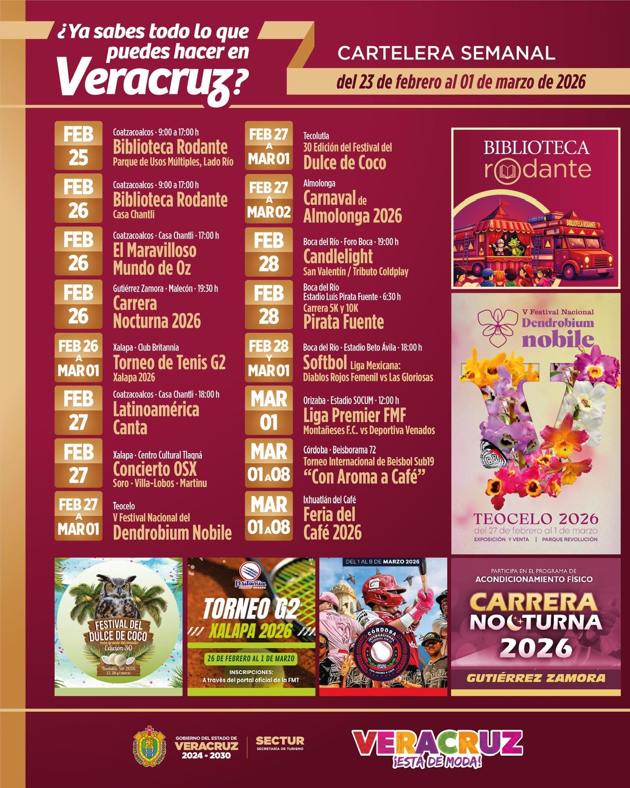 Presenta Sectur cartelera semanal al 01 de marzo