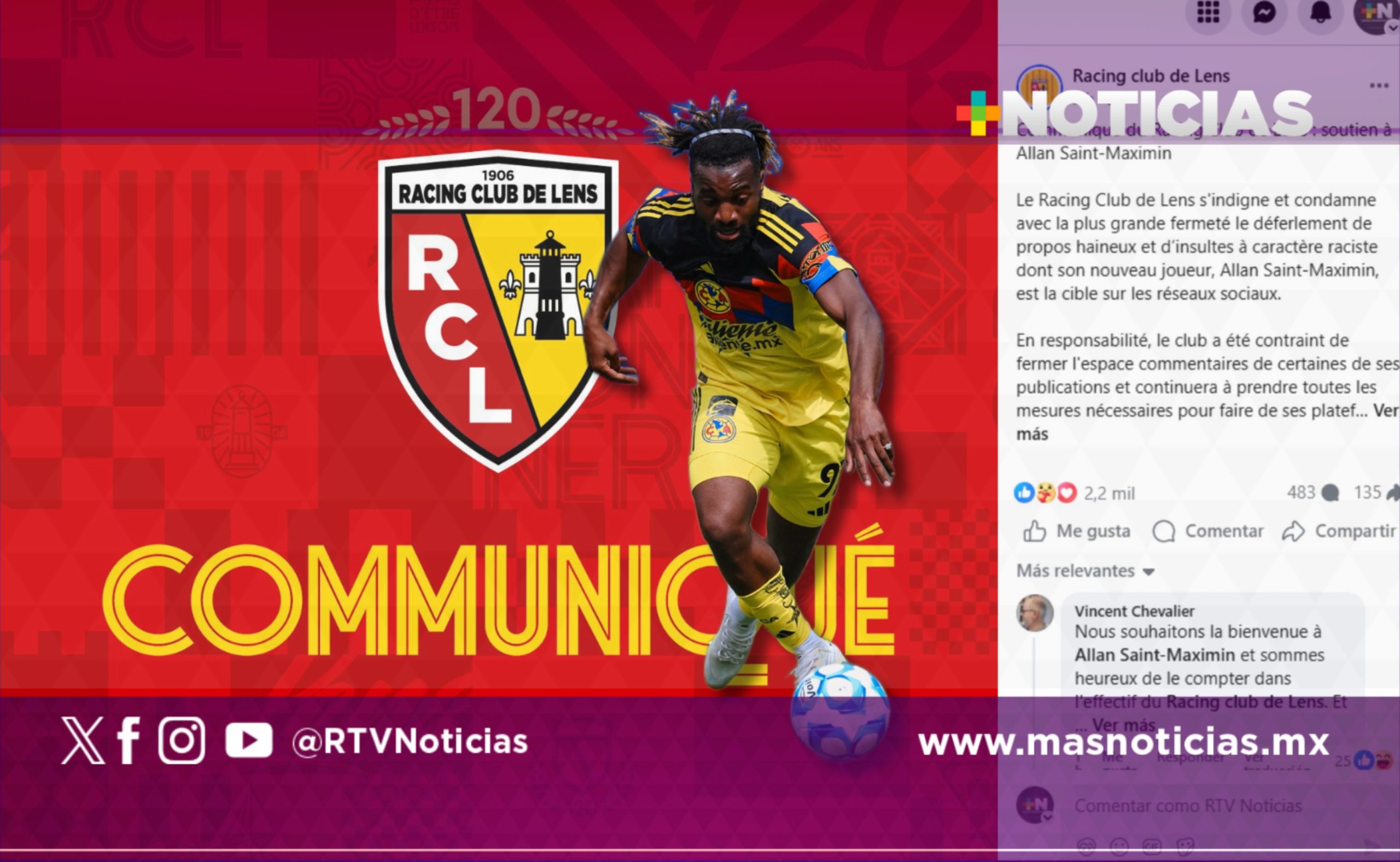 Lens condena discurso de odio e insultos racistas a Saint-Maximin