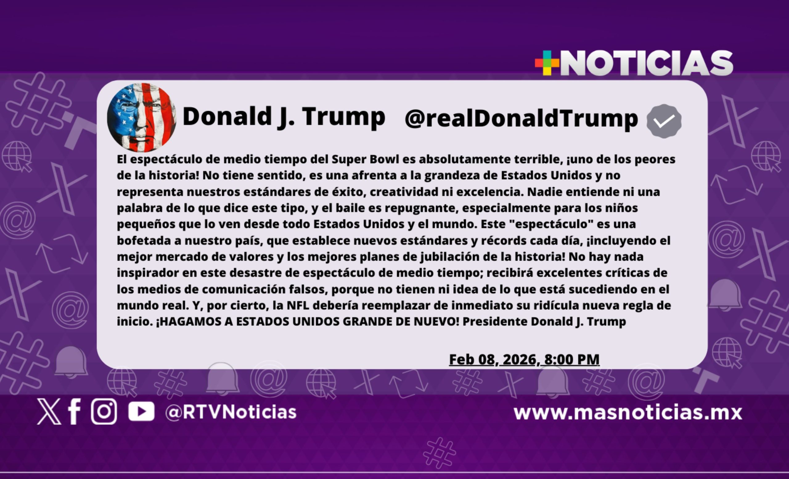 Trump desdeñó el espectáculo del Super Bowl