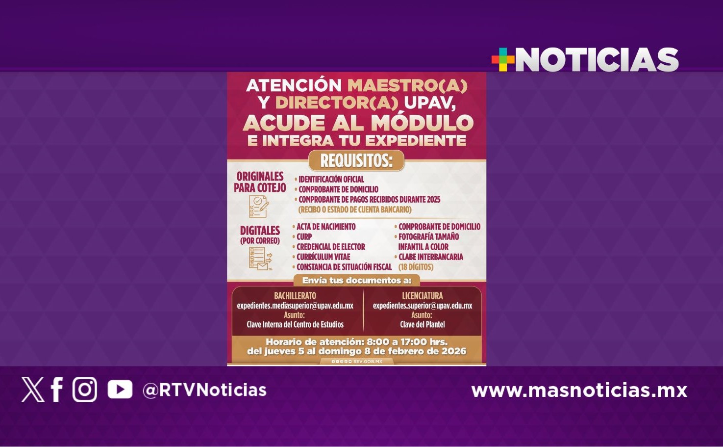 Abre UPAV sedes regionales para integración de expedientes de docentes y directivos