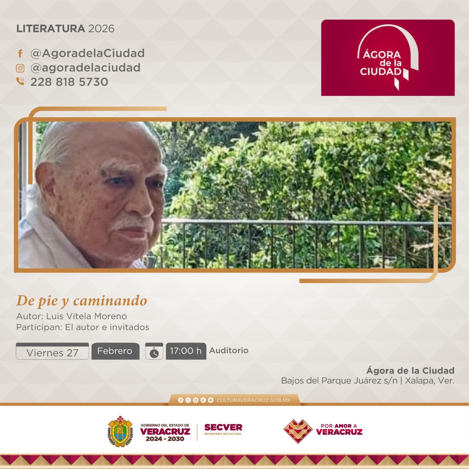 Invita SECVER a presentación editorial de Luis Vitela en el Ágora de la Ciudad