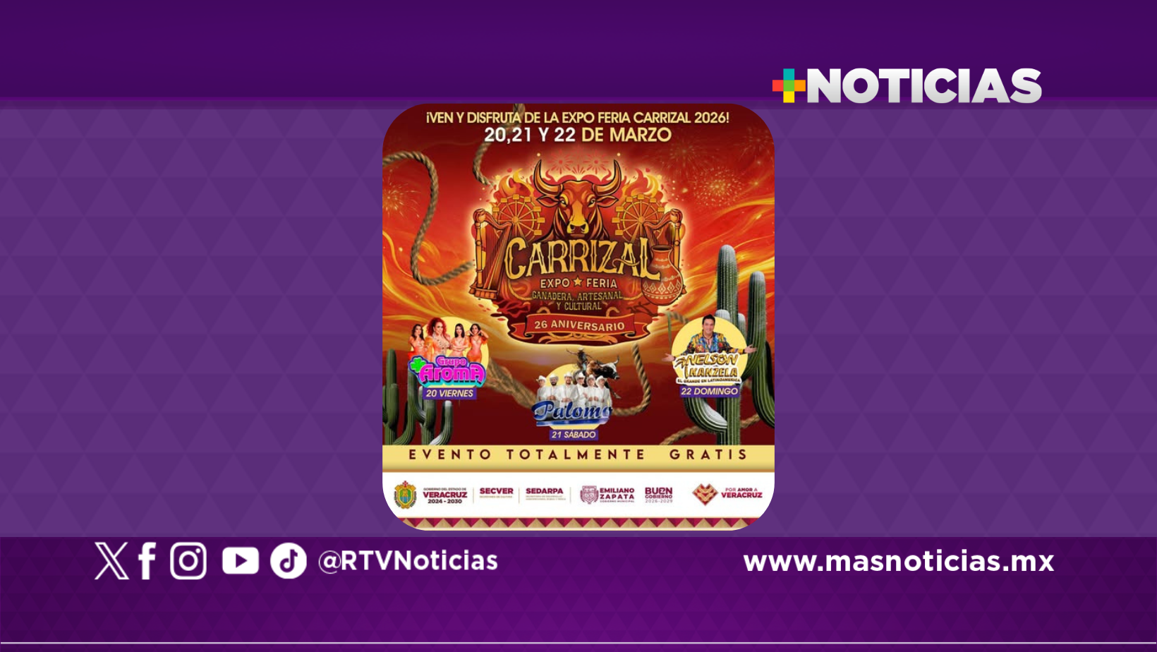 Del 20 al 22 de marzo, Expo Feria Ganadera, Artesanal y Cultural Carrizal 2026 