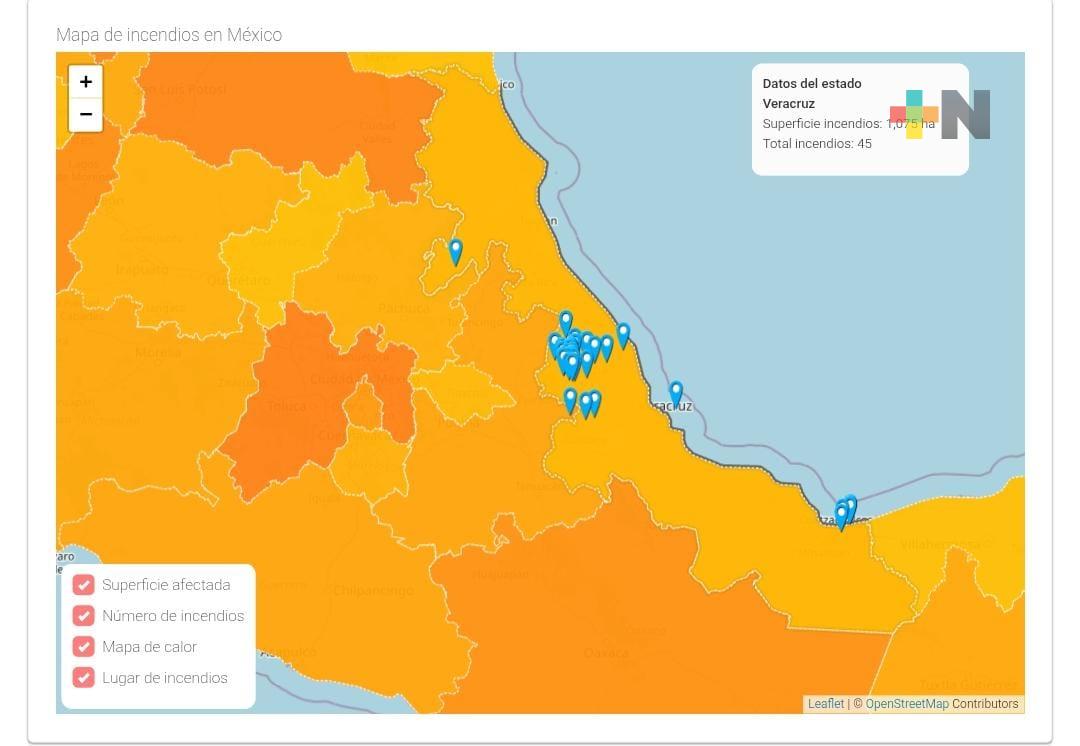 Veracruz registra 45 incendios forestales con afectación superior a mil hectáreas