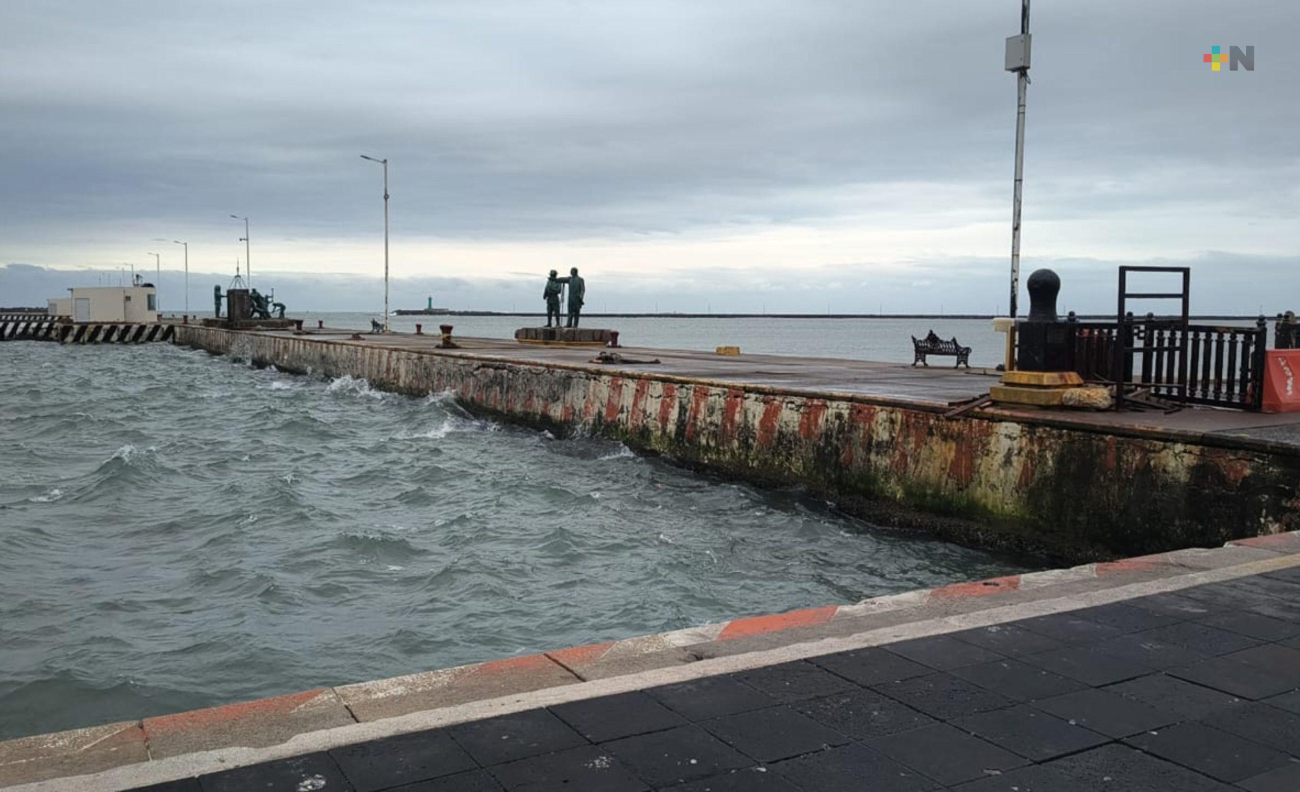 Por fuerte oleaje y vientos permanece cerrado muelle de Semar