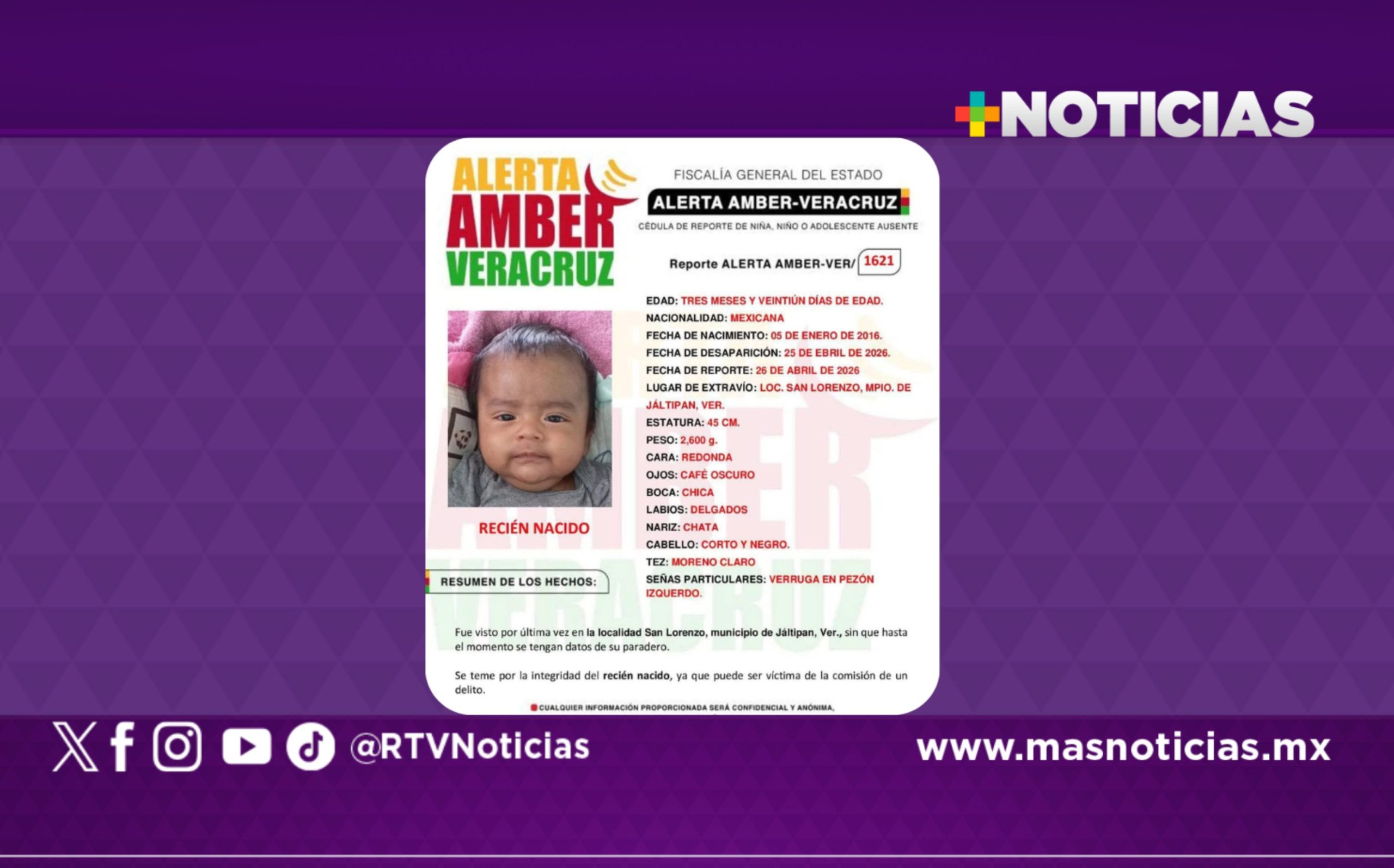 FGE activa Alerta Amber para localizar recién nacido