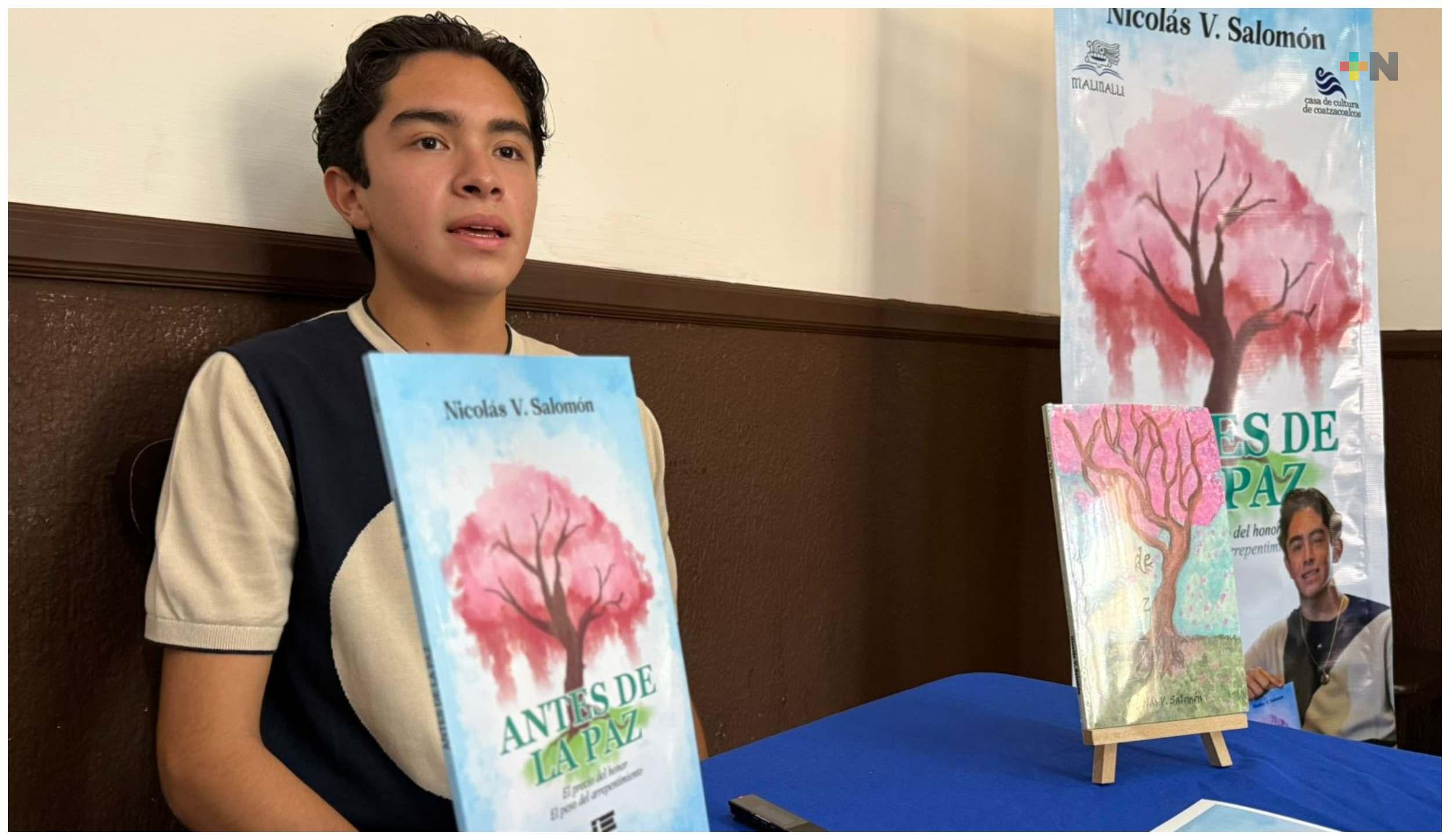 Con 14 años, Nicolás Velázquez Salomón presentará su novela corta “Antes de la paz