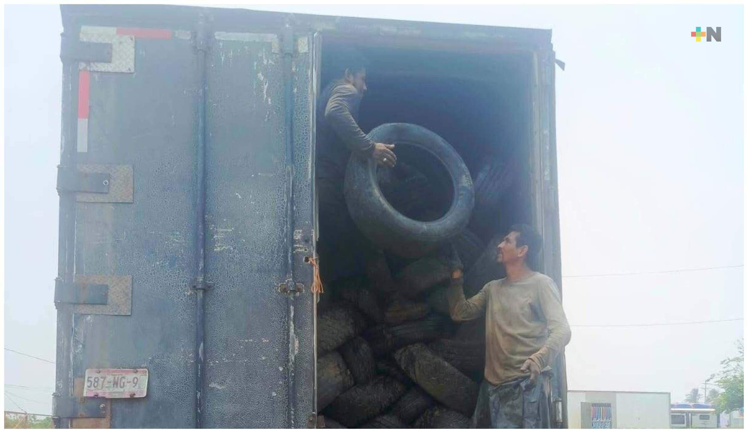 Para combatir mosquito del dengue, trasladan 800 llantas de Coatzacoalcos a Oaxaca