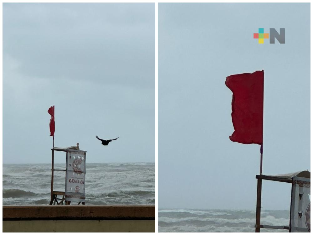 Bandera roja en playa de Coatzacoalcos y suspensión de transbordadores por temporal