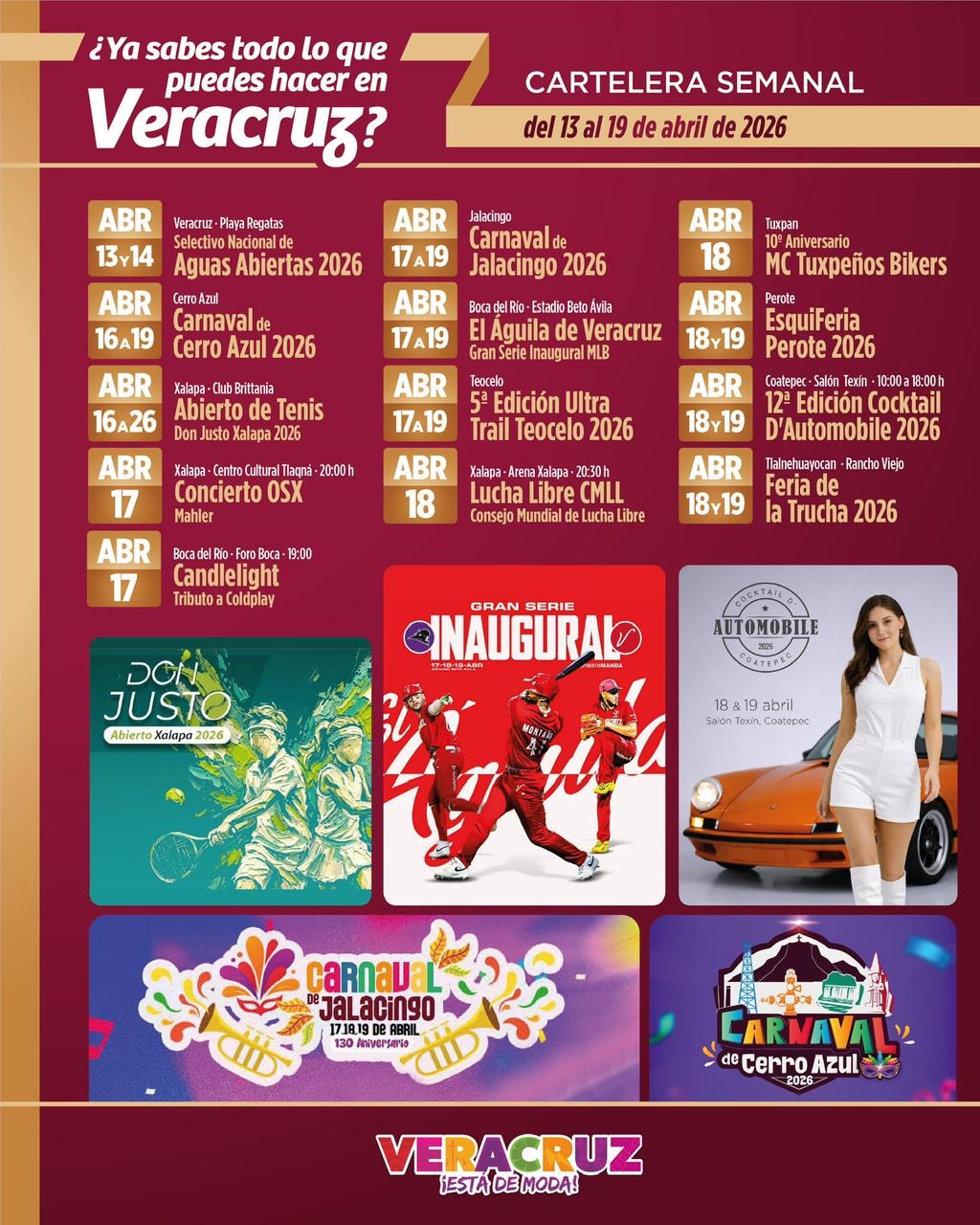 Invita Sectur a recorrer Veracruz con agenda del 13 al 19 de abril