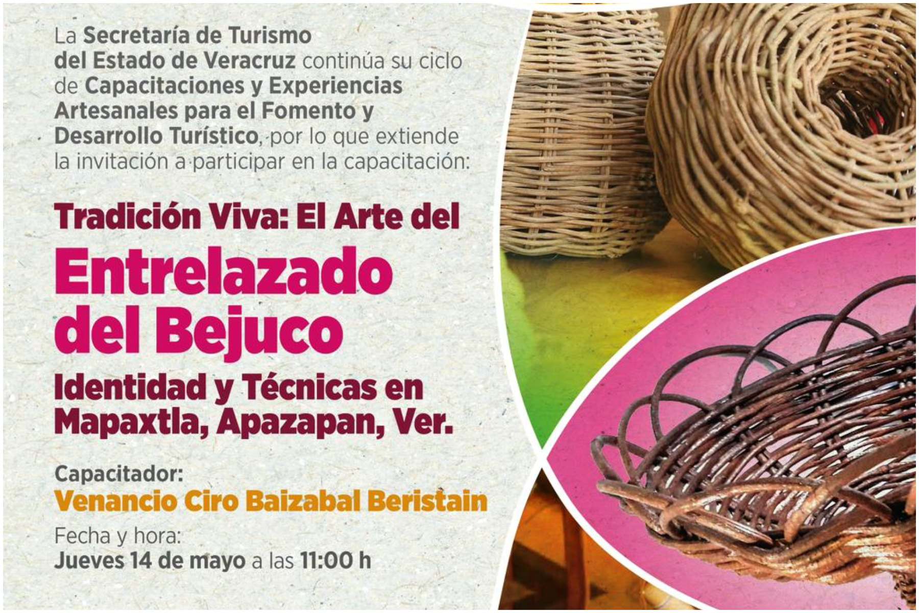 Invita Sectur a capacitación virtual sobre el arte del entrelazado del bejuco