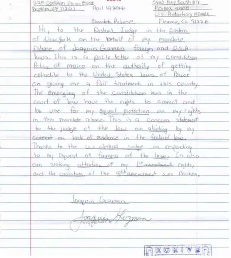 «El Chapo» envía carta para solicitar nuevamente su extradición