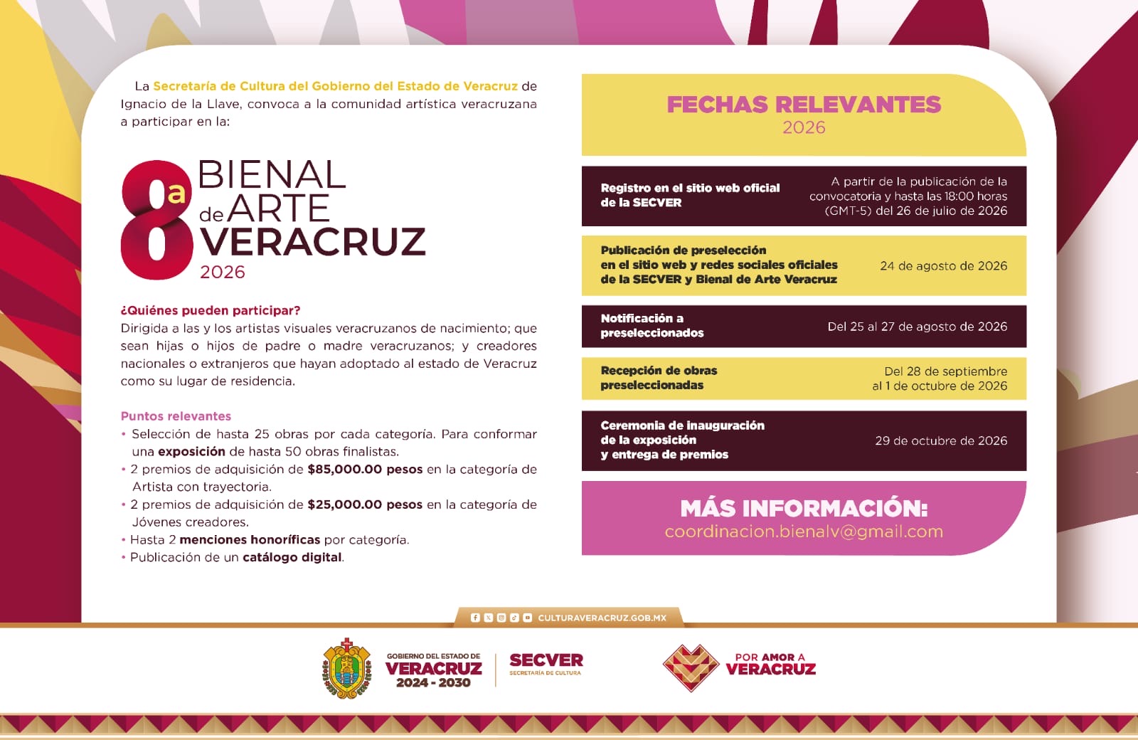 Emite SECVER convocatoria para participar en la Bienal de Arte Veracruz 2026