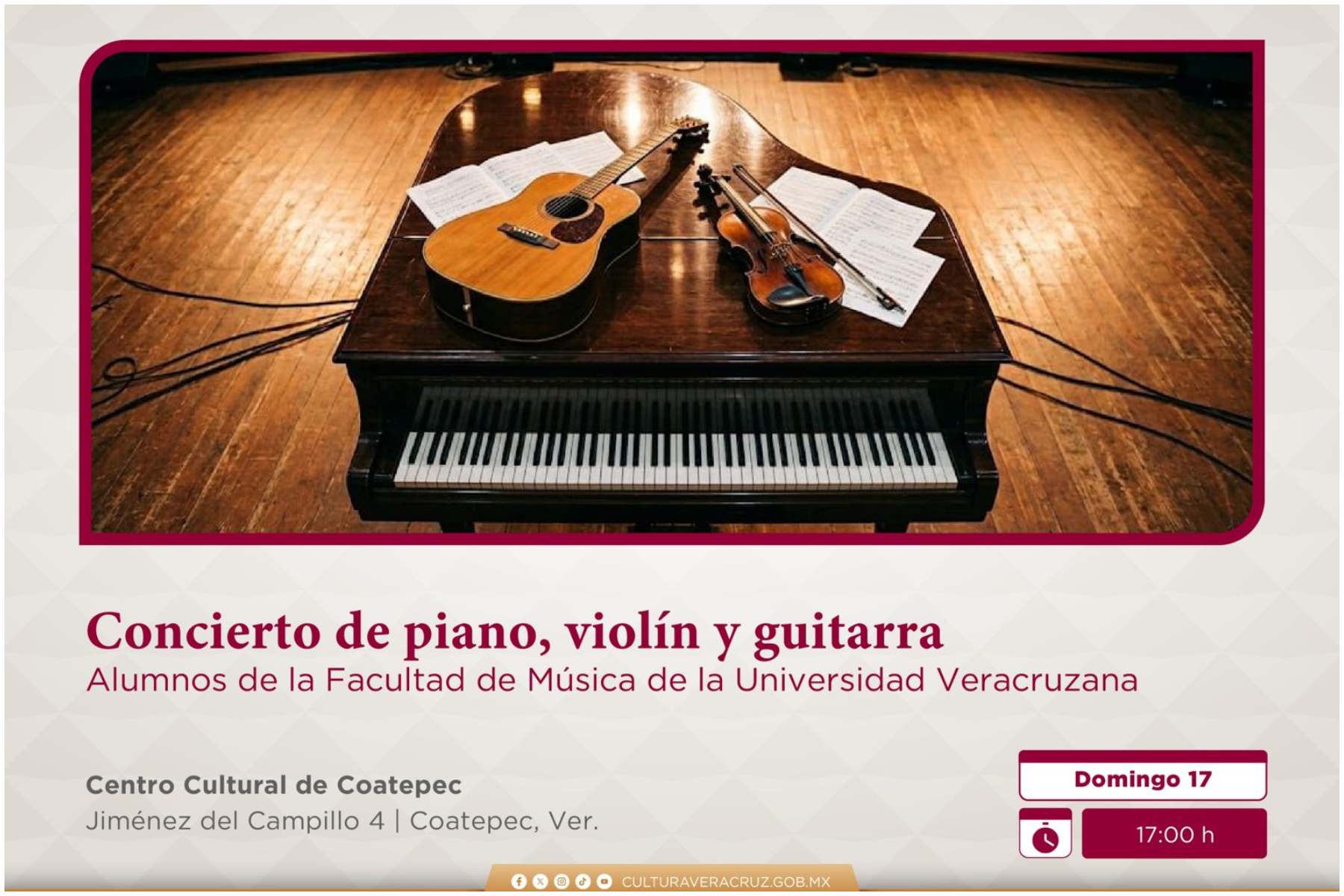 La Secver invita a ciclo de presentaciones musicales en el Centro Cultural de Coatepec