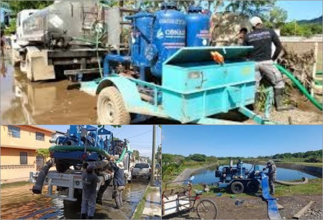 CONAGUA coordina operativos en Veracruz, apoyando con bombeo de agua en zonas inundadas