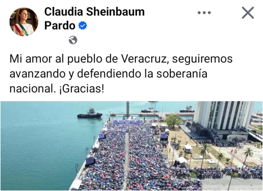 Claudia Sheinbaum agradece respaldo del pueblo veracruzano