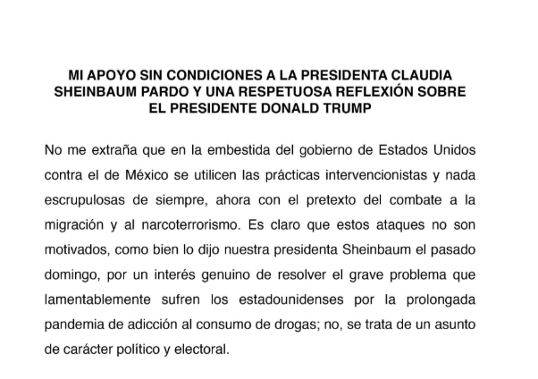 Gobernadora de Veracruz respalda carta de AMLO a Sheinbaum