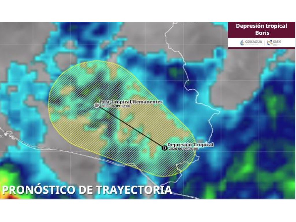Como depresión tropical, Boris se ubica a 45 km al nor-noreste de Punta Maldonado, Guerrero