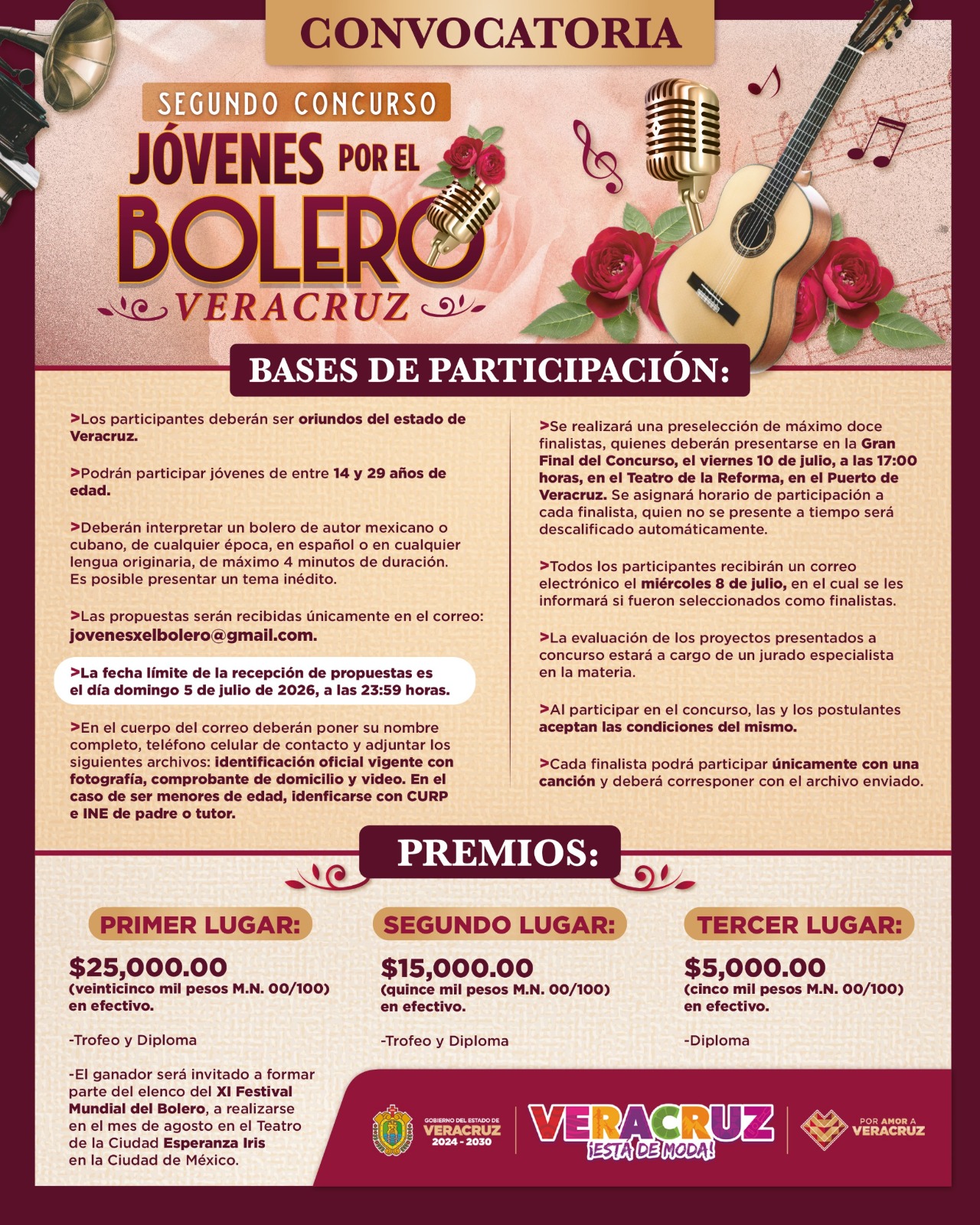 Abre SECVER convocatoria para el segundo concurso Jóvenes por el Bolero: Veracruz
